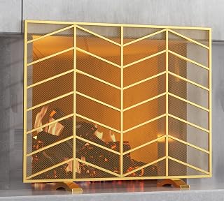 Fire Beauty Single Panel Handcrafted Wrought Iron Mesh Chevron Fireplace Screen, Fire Spark Guard for Living Room, Bedroom Decor(Golden)