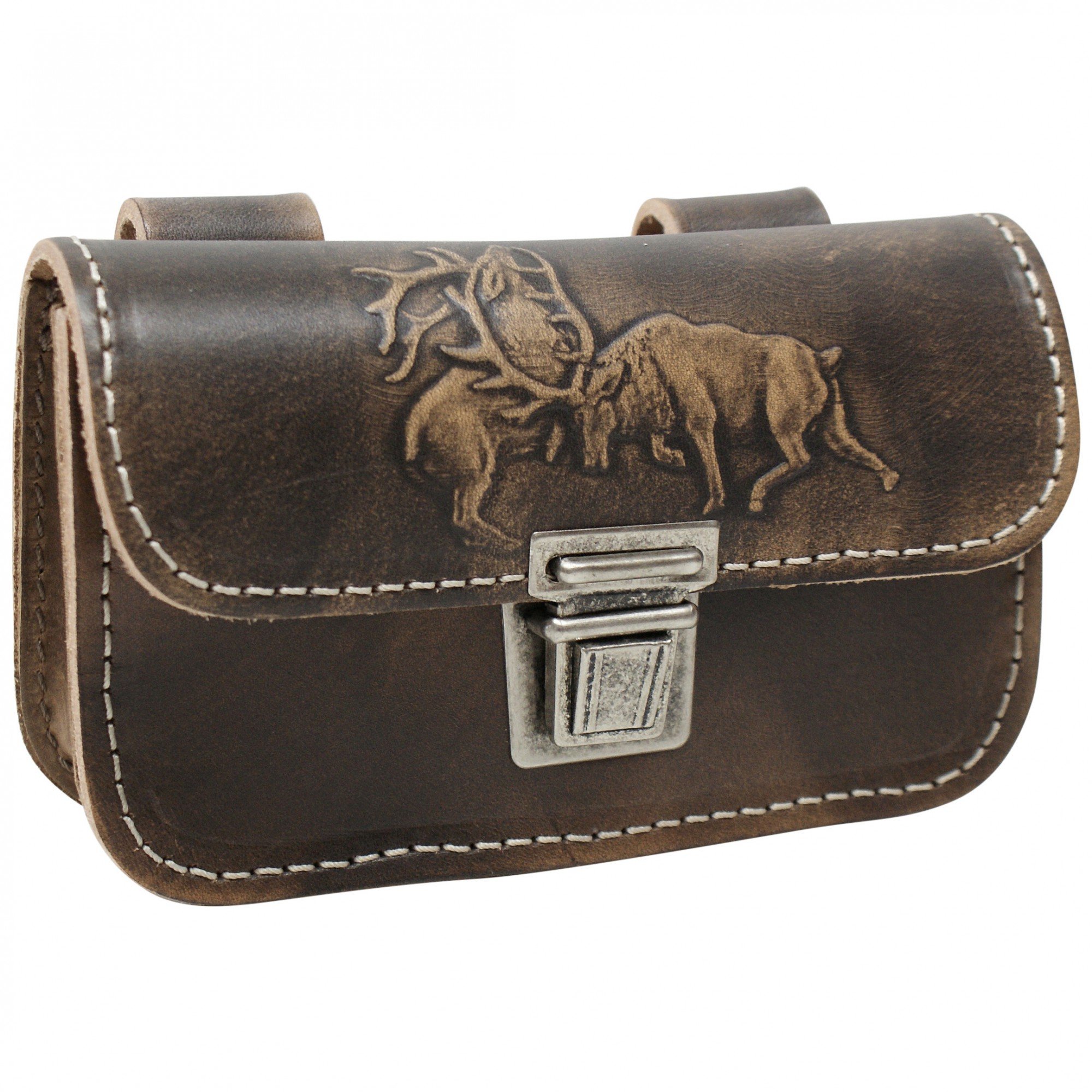 Gürteltasche Trachtentasche Ledertasche Trachten-Gürtel-Tasche Jagd Jäger Hirsch echt Leder braun Handarbeit Herren Damen Handytasche Waistbag Bauchtasche für Lederhose Unikat