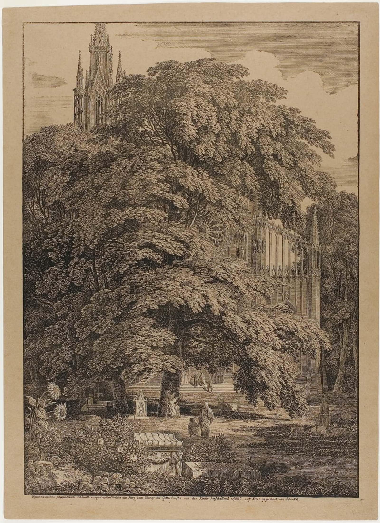 POSTERIIk Vintage Classic Picture Landscape Artwork Gothic Church Behind an Oak Grove with Tombs by Karl Friedrich Schinkel Portrait Canvas Painting for Office Home Decor 60x90cm