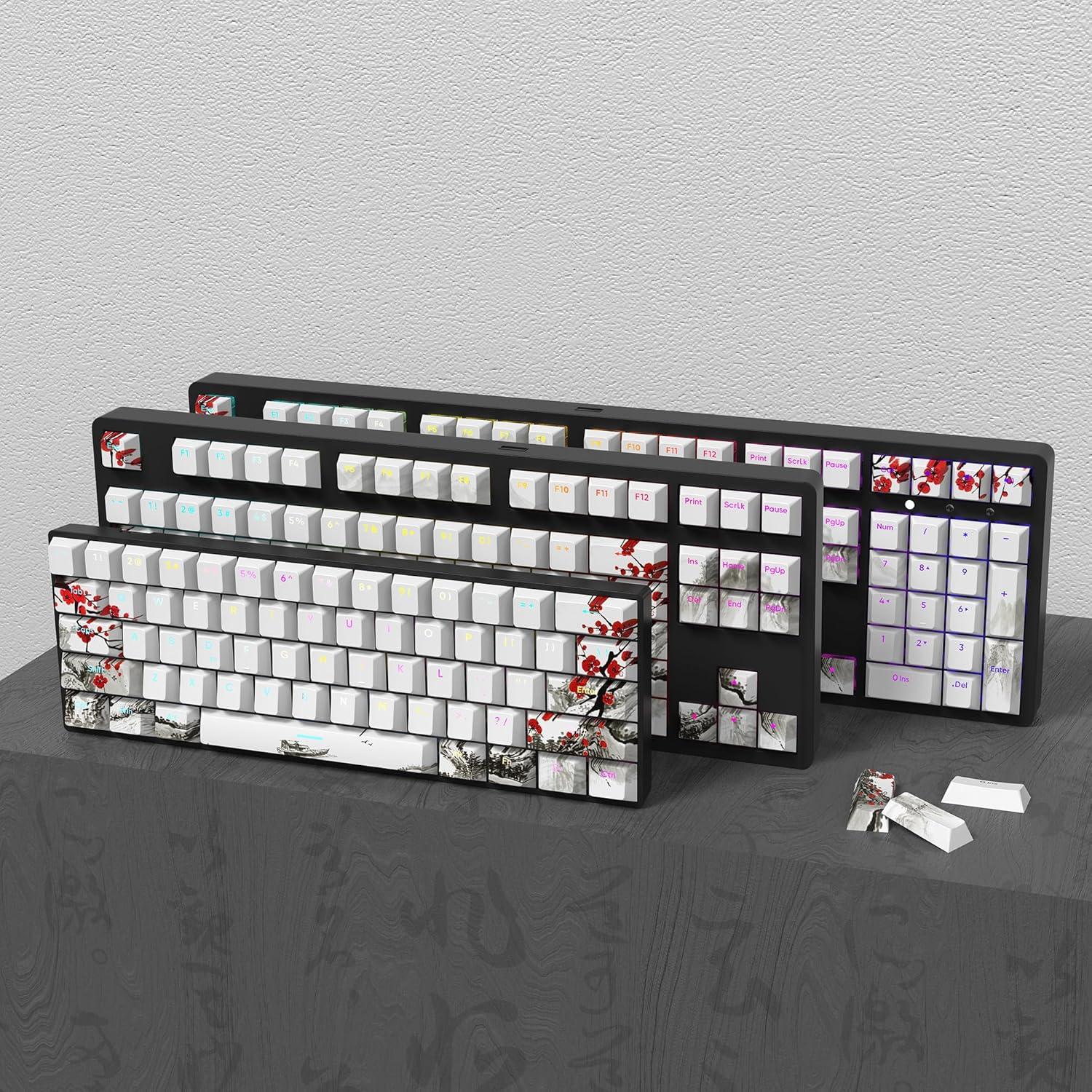 MOLGRIA 129 Set Light-Go-Through Custom Keycaps, Double-Shot PBT Cherry Profile Key Caps for Most 60/75/98 Percent Cross-Switch RGB Backlit Mechanical Gaming Keyboard ANSI/ISO Layout(Plum Blossom)