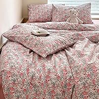 Vista 345 de 3 piezas de juego de funda de edredón tamaño individual XL, funda de edredón blanca con estampado floral azul, ropa de cama coquette de algodón