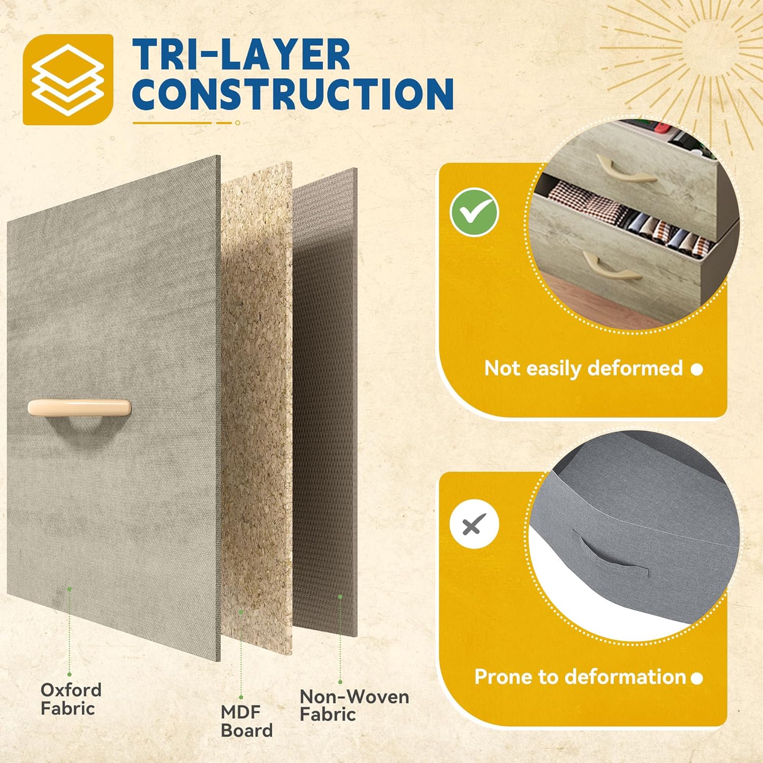 DWVO Dresser with 4 Drawers - Fabric Storage Tower, Organizer Unit for Bedroom, Hallway, Hallway, Closets - Sturdy Steel Frame, Wooden Top & Easy Pull Fabric Bins - Image 6