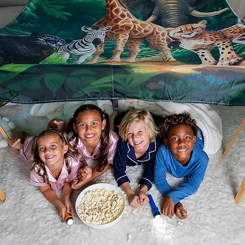 Miniatura 4 de Kit de construcción de fuertes para niños para uso en interiores  Construye un kit de fuerte para niños con manta grande de 10 x 10 pies, 8 correas,