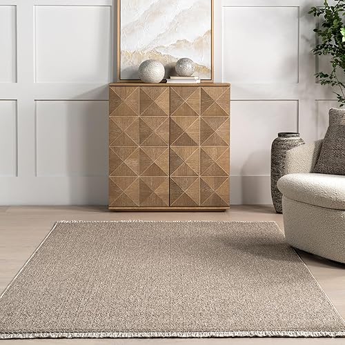 Miniatura 9 de nuLOOM Alfombra de área sólida con flecos de granja, 4x6, beige