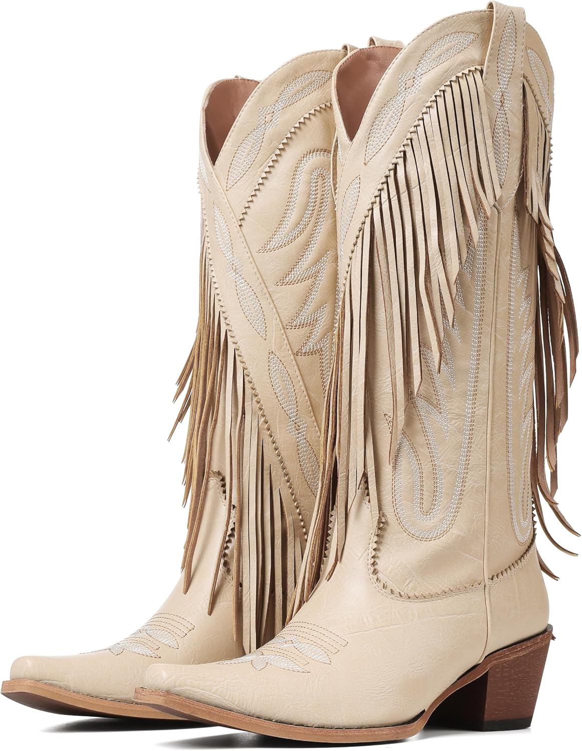 Mattiventon Cowboy Boots for Women Fringe Knee High Cowgirl Western Boots with Classic Embroidery Pointed Toe Chunky Heel for Weddings Parties - Image 4