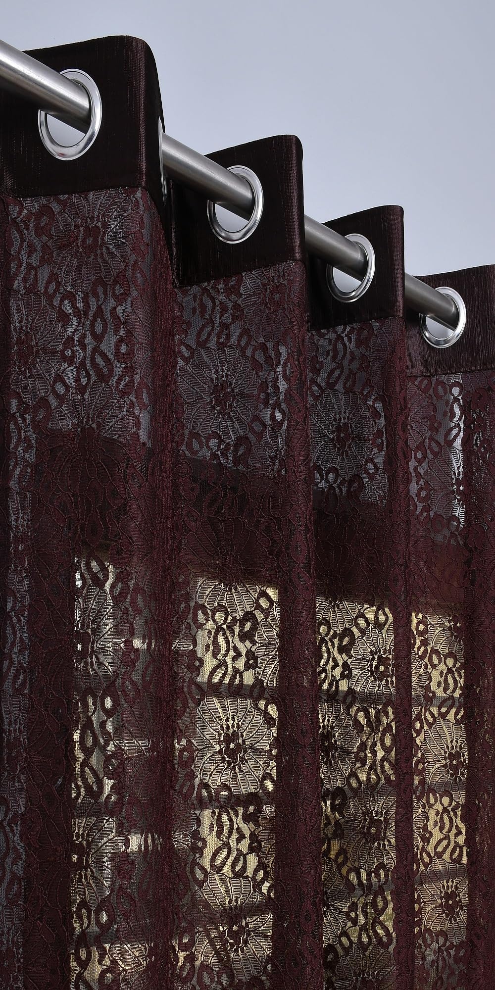 Yanni Jasmine net Curtain Brown (4X7, Brown) Pack of 2
