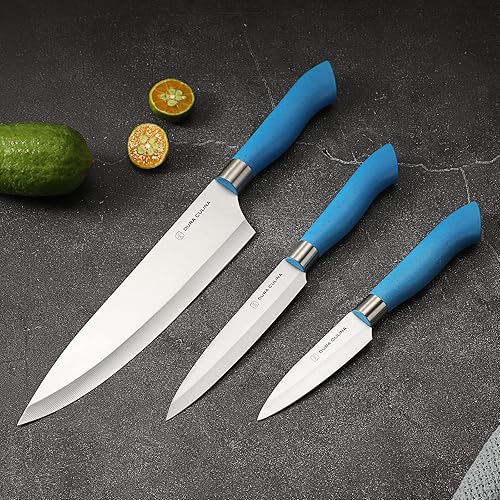 Miniatura 6 de DURA LIVING EcoCut - Juego de cuchillos de cocina de 3 piezas, cuchillas de acero inoxidable de alto carbono, asas ergonómicas sostenibles,