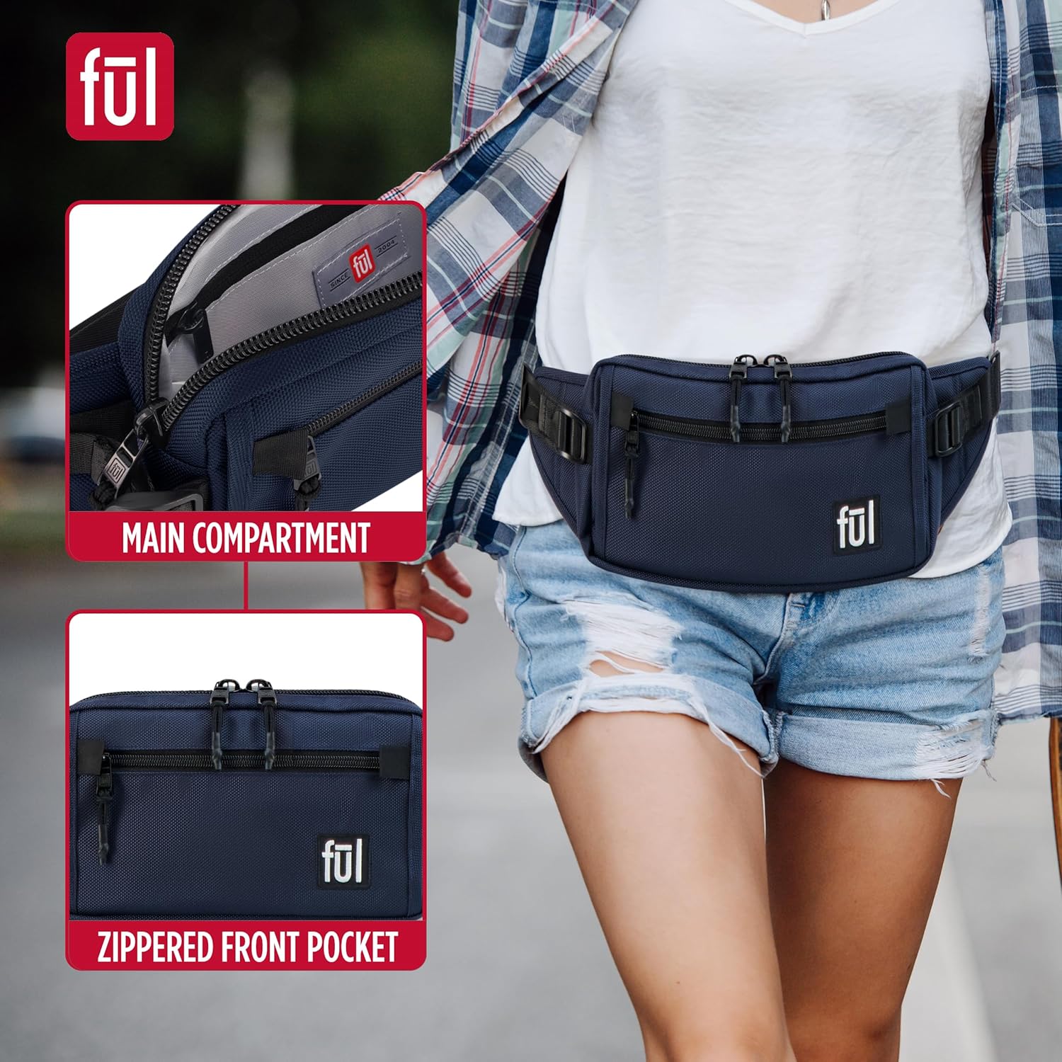 FUL Tactics Collection Fanny Pack, Scout Waist Crossbody Bag for Men and Women, Belt Bag, Navy