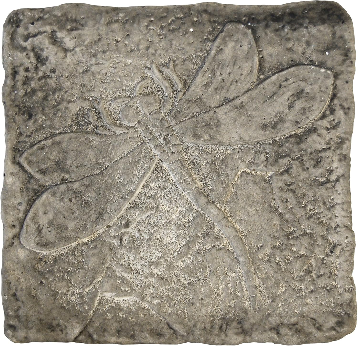 BestNest Athens Pre‑Aged Dragonfly Stepping Stone – 12" Square Concrete Garden Paver, Raised Insect Design, Rustic Gray Outdoor Pathway Accent, Durable Decorative Stone for Walkways & Flower Beds