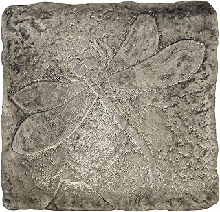 BestNest Athens Pre‑Aged Dragonfly Stepping Stone – 12" Square Concrete Garden Paver, Raised ...