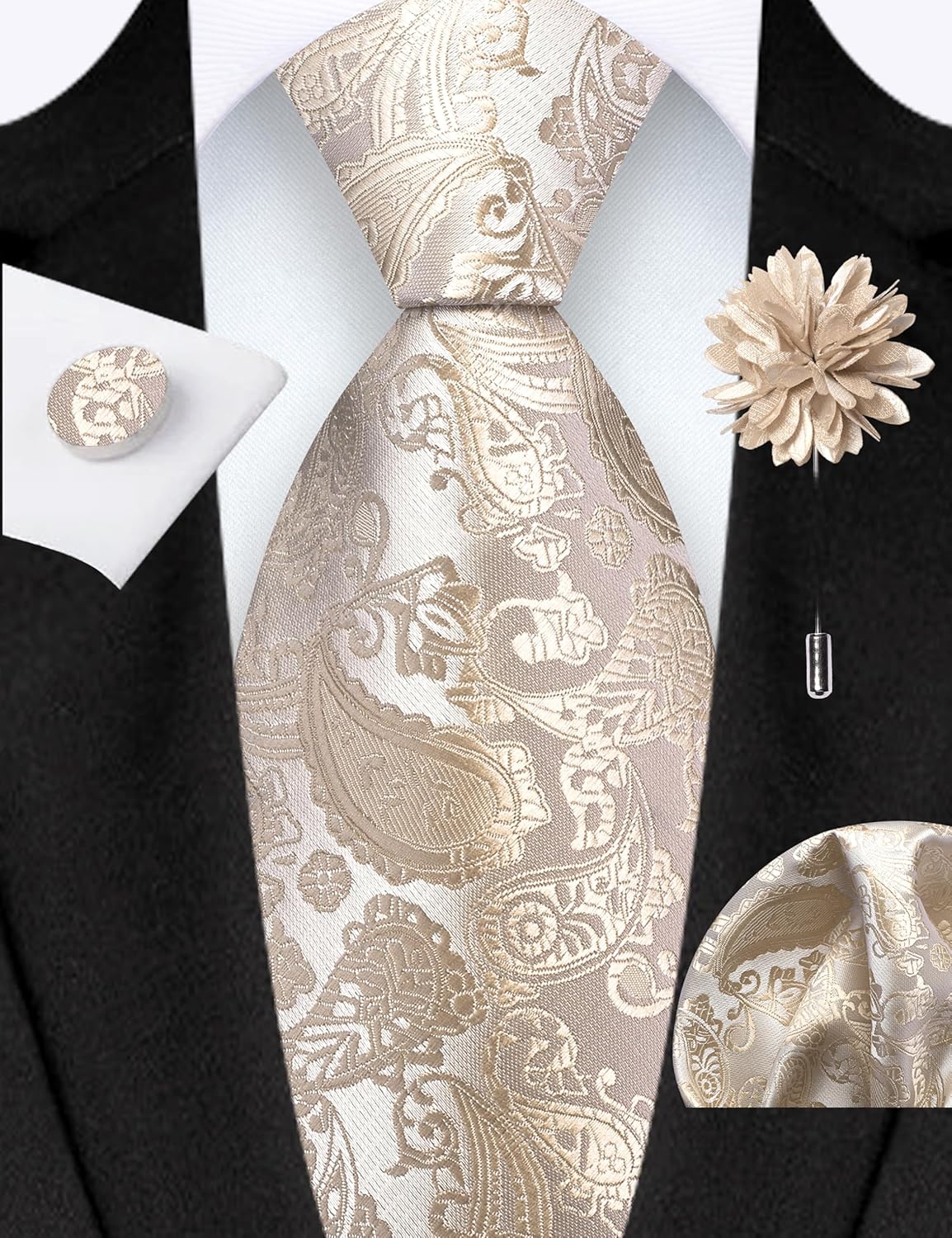 GUSLESON 3.15"（8cm） Mens Paisley Tie and Lapel Pin Necktie Hankerchief Cufflinks Set for Men - Image 2