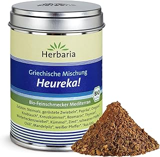 Herbaria Heureka bio 80g M-Dose – Bio-Gewürzmischung für Gyros, Hackfleisch und Gemüse – Griechisches Gewürz – Gyrosgewürz - erlesenen Zutaten - in nachhaltiger Weißblechdose