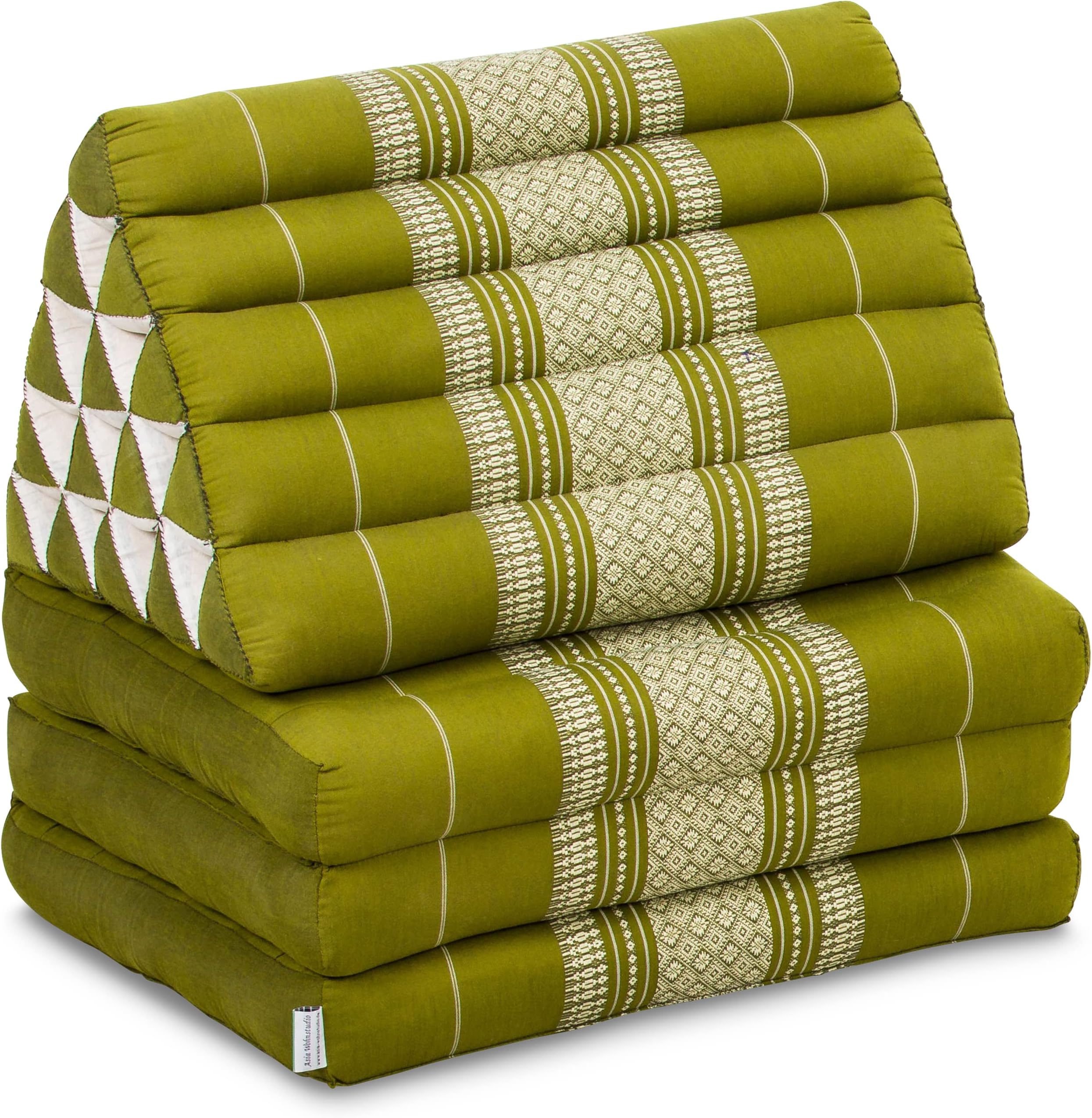 livasia 3 Fold with extra large Triangle Cushion with XXL Jumbo Asian Thailand Pillow/Headrest & 100% Kapok Filling (green)