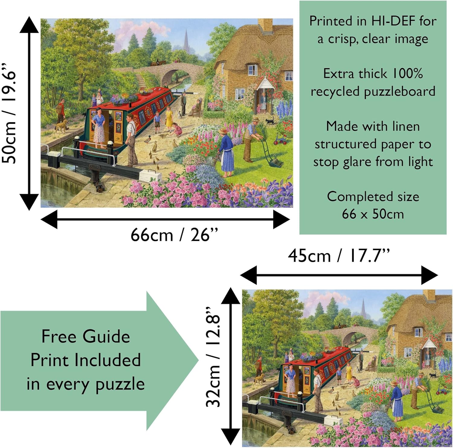 Lockkeeper’s Cottage 1000 Piece Jigsaw Puzzle by Sarah Adams – Tranquil Canal Scene with Quaint Cottage & Narrowboat 26 x 19.7 in