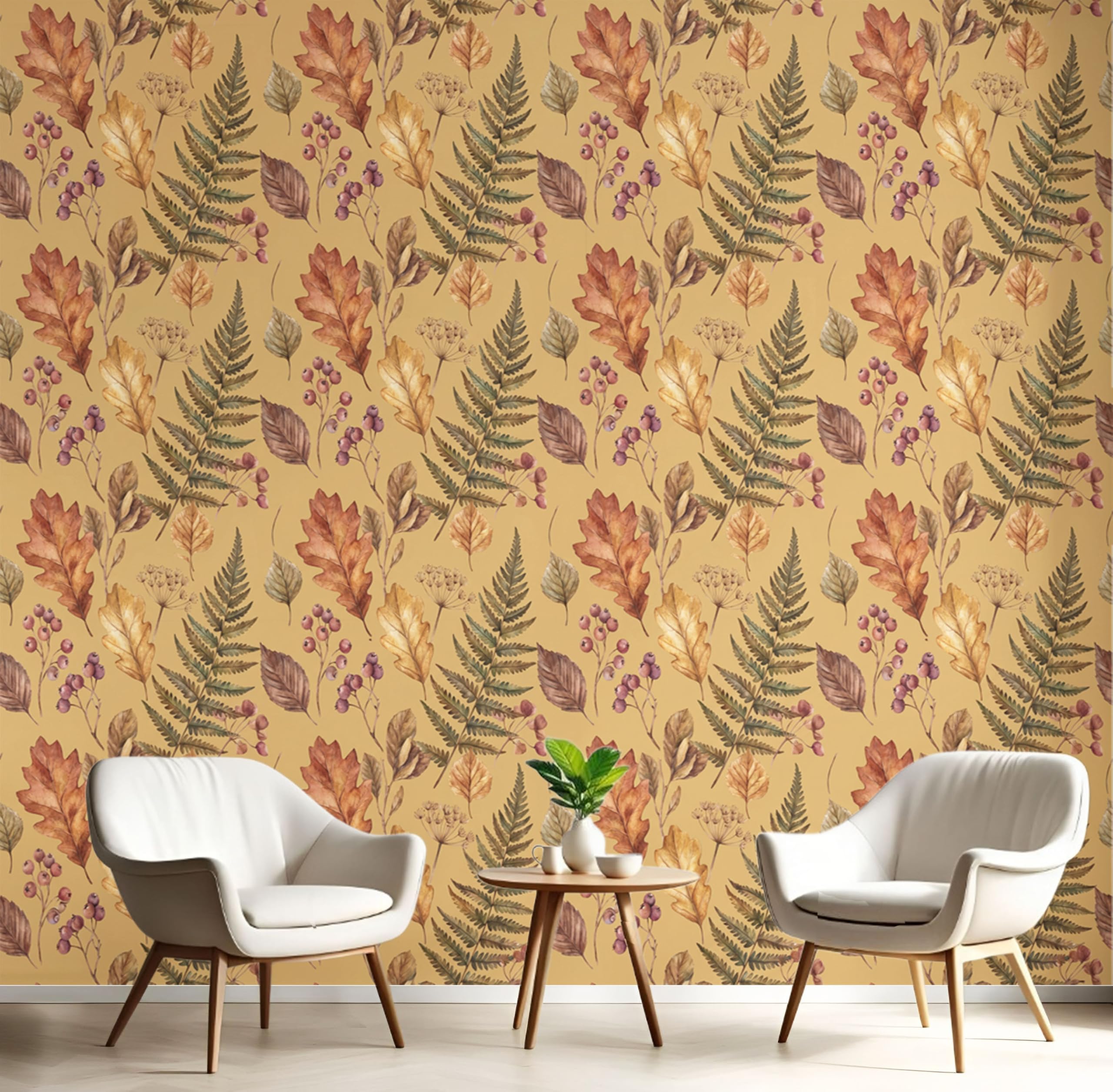 Papier peint panoramique feuilles d'automne vintage grand format 300x210 cm marron