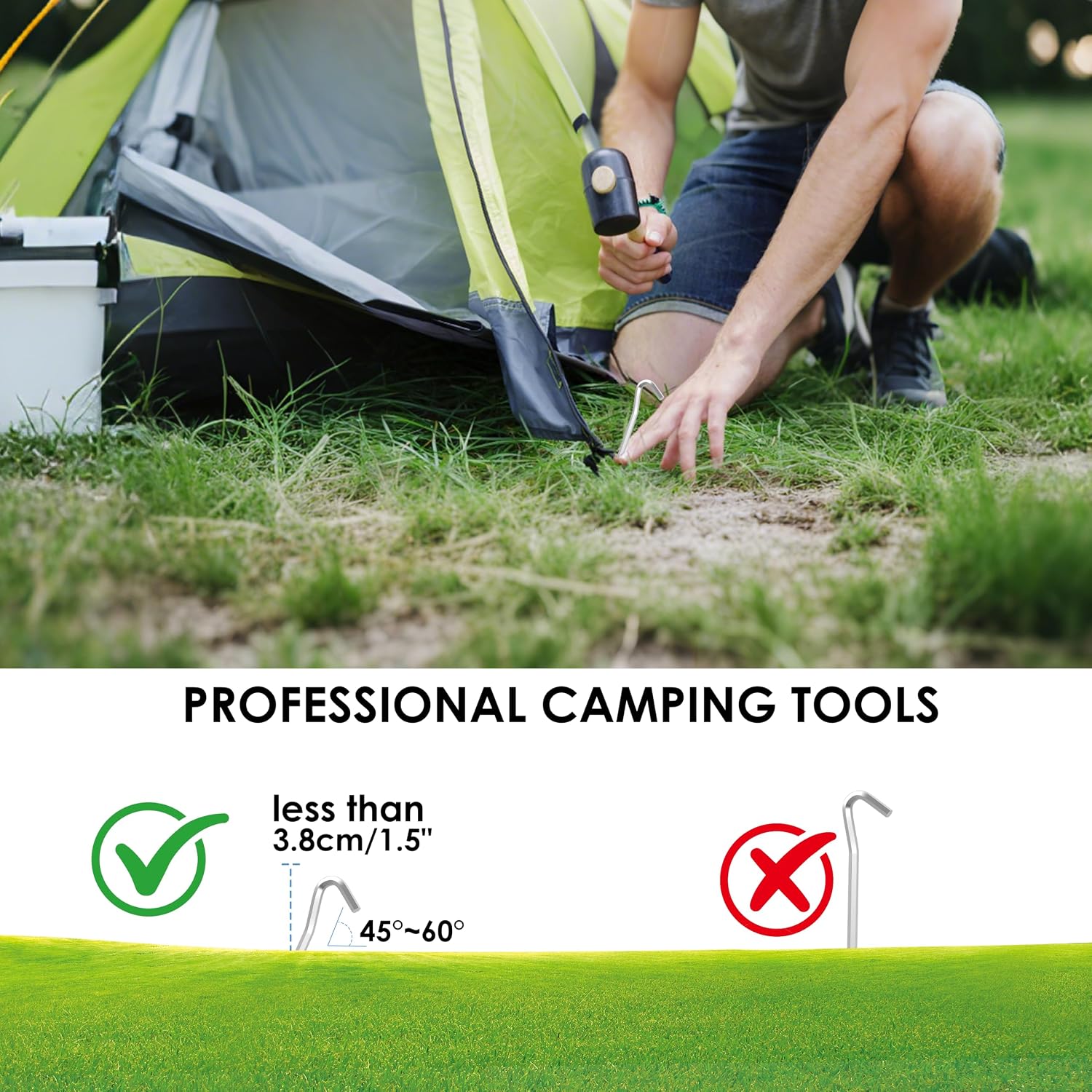 Tent Pegs Aluminum 16Pcs Tent Stakes with Hook 18cm/7" for Tent Canopy Tarp | Light Hex Camping Stakes Rustproof Portable Ground Anchors Easy Insert Stable Hold for Lawn Camping Hiking Garden Outdoor