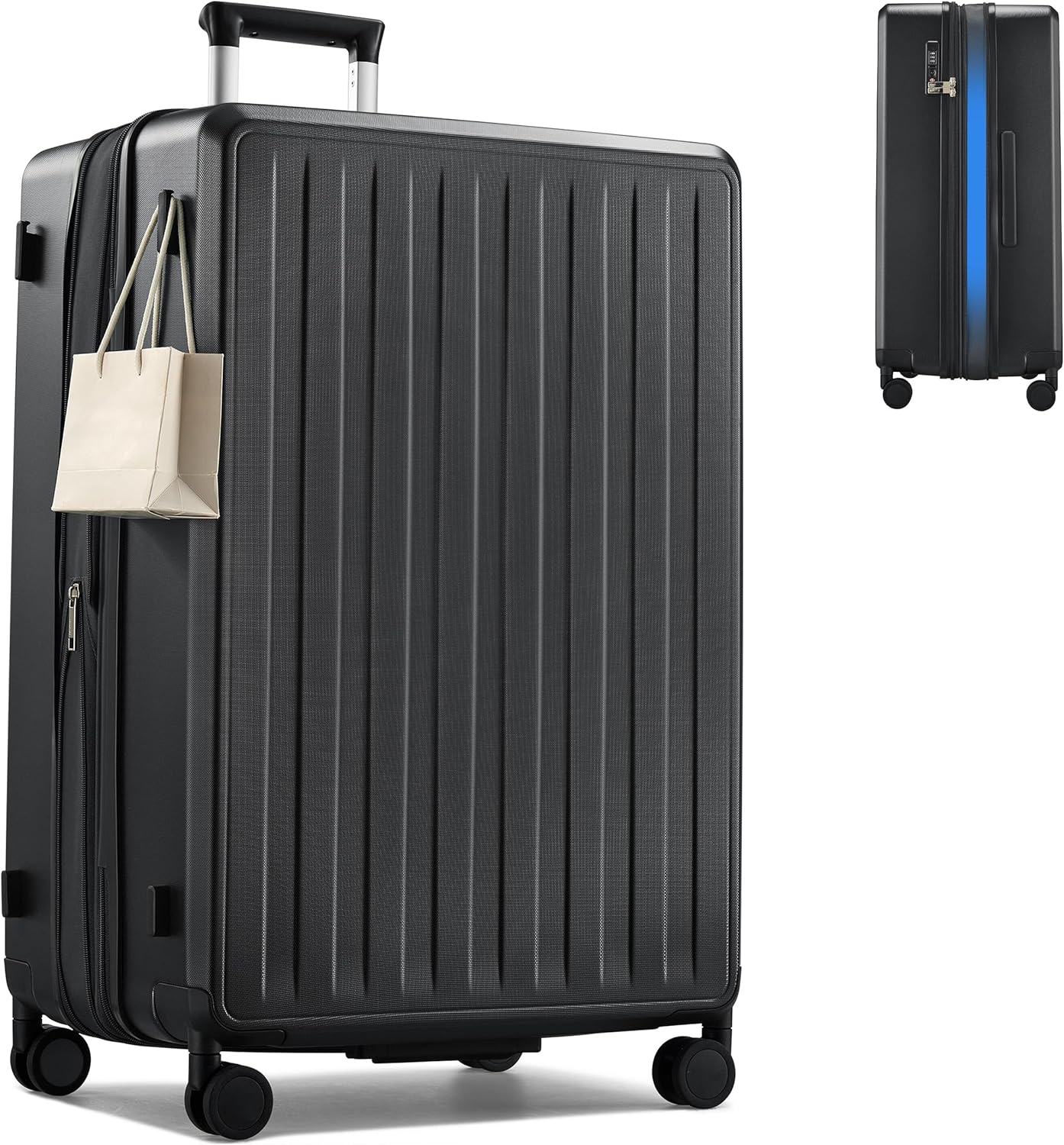 MILADA 28 Inch Expandable Checked Luggage, Large Hard Shell Suitcase with 8 Spinner Wheels & TSA Lock, Lightweight PC Rolling Suitcase for Travel, Jet Black