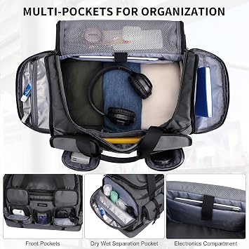 WITZMAN Duffle Bag for Men 50L Nylon Travel Weekender with Shoe Compartment | Multi-pockets with Dry-wet Pocket, Convertible, Large, Carry On, One Duffel Bag for Gym, Overnight, Sports, B723 Silvery Grey