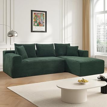 Trustyue 108.7 Sectional Couch,L Shaped Couch,Plush Corduroy Fabric,Upholstered Couches for Living Room Bedroom,No Assembly RequiredRight Facing Chaise