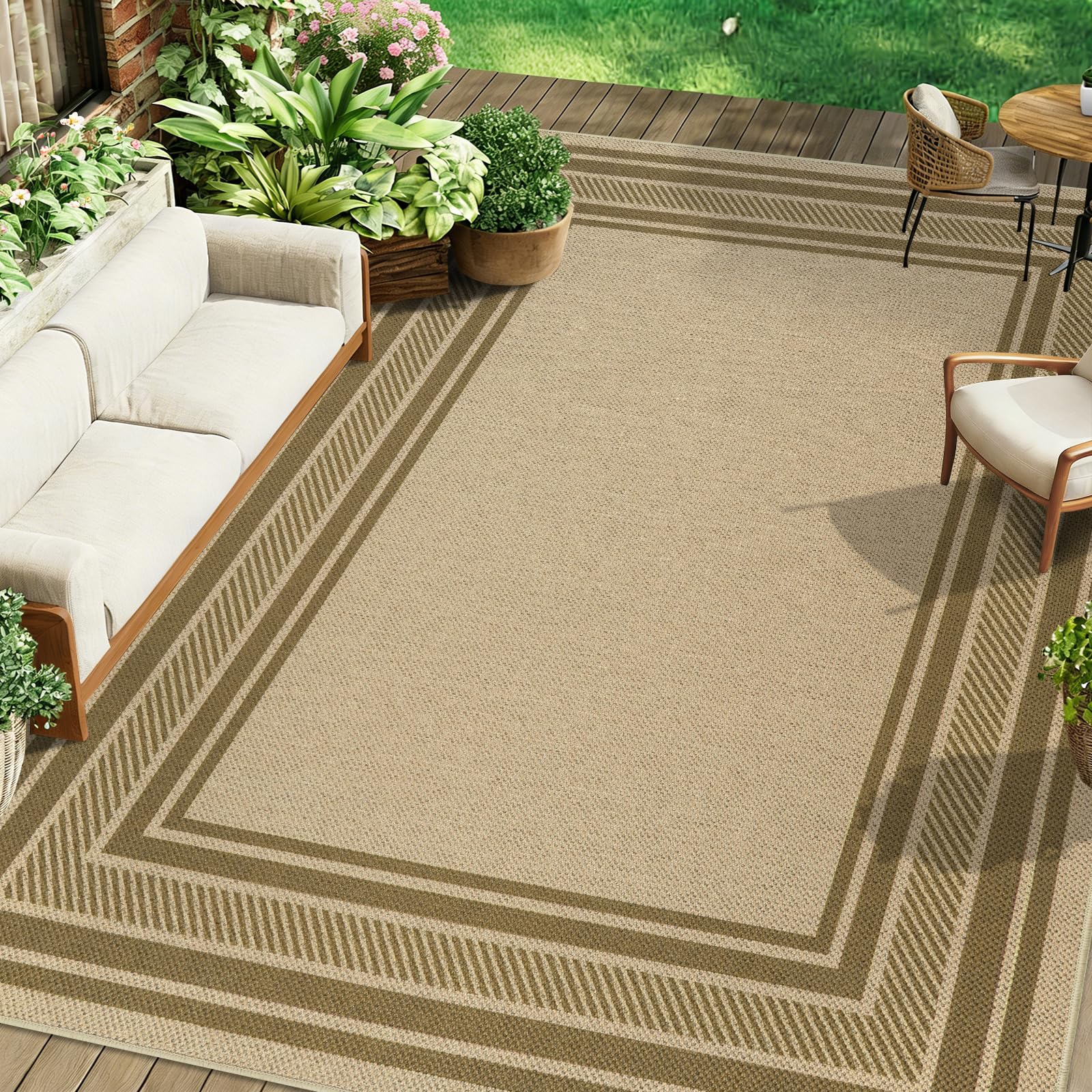 Tapis extérieur antidérapant et lavable 200x300cm marron pour sécuriser un balcon ou salon