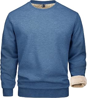 Men's Sherpa Lined Sweatshirts Fleece Pullover Basic Tops Warm Crewneck Winter Underwear