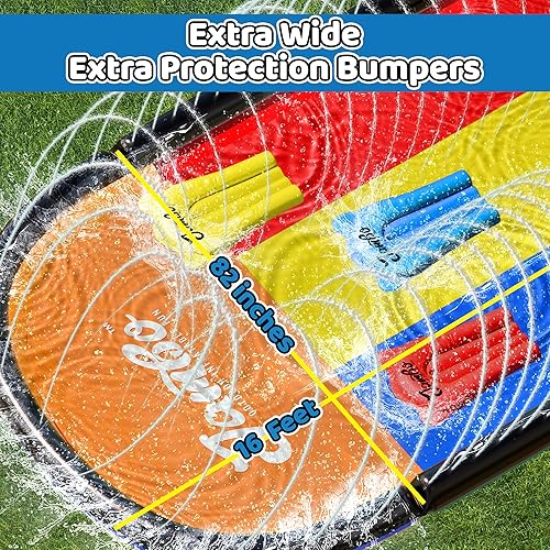 Miniatura 4 de Jambo Triple Lane Slip Splash y tobogán para patios traseros (modelo antiguo) con 3 tablas de bodyboards  Tobogán acuático para patio trasero,