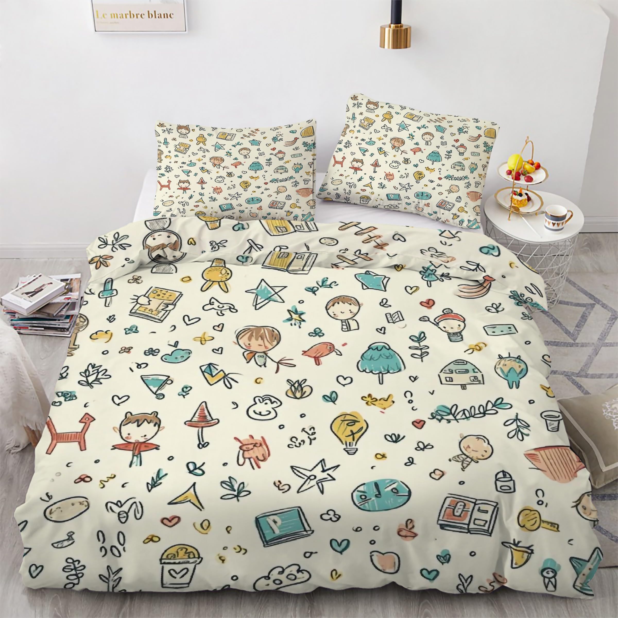 Ensemble de literie 3 pièces avec sa housse de couette 160x200 microfIbre et taies d'oreiller