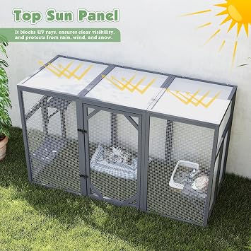 Catio Outdoor Cat Enclosure, 180 x 80 x112 cm Sloping Roof Cattery Outdoor for Cats House Cage Indoor, Wooden Catio with Lockable Door, 3 Platforms, Weatherproof, Accommodate Up to 5-7 Cats