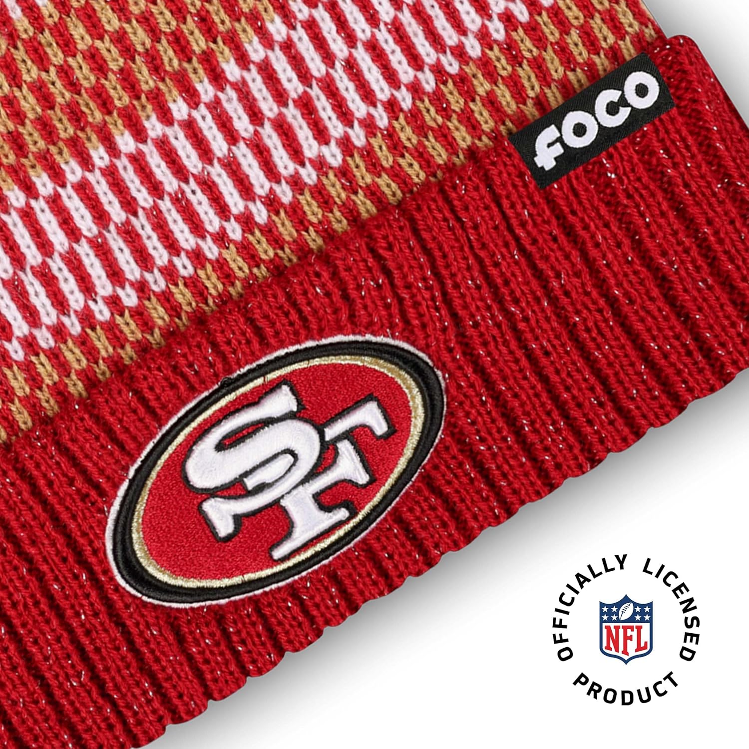 FOCO NFL Womens NFL Team Logo Metallic Knit Pom Beanie Hat - Image 3