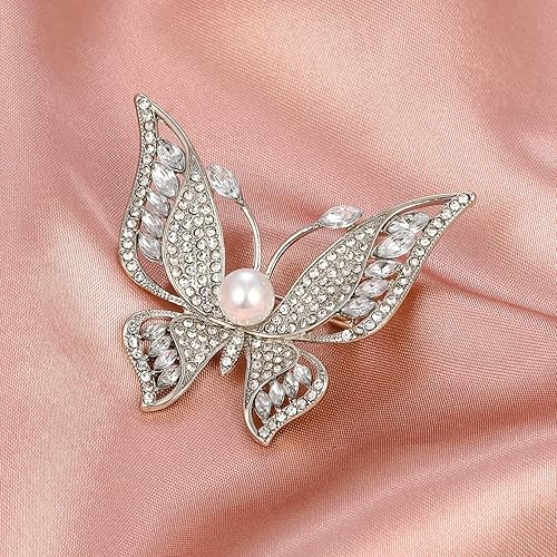 Miniatura 5 de Broches para mujer, broche de mariposa de perlas para mujer, broches de moda para ropa de mujer, obra maestra, broche, plata, Metal