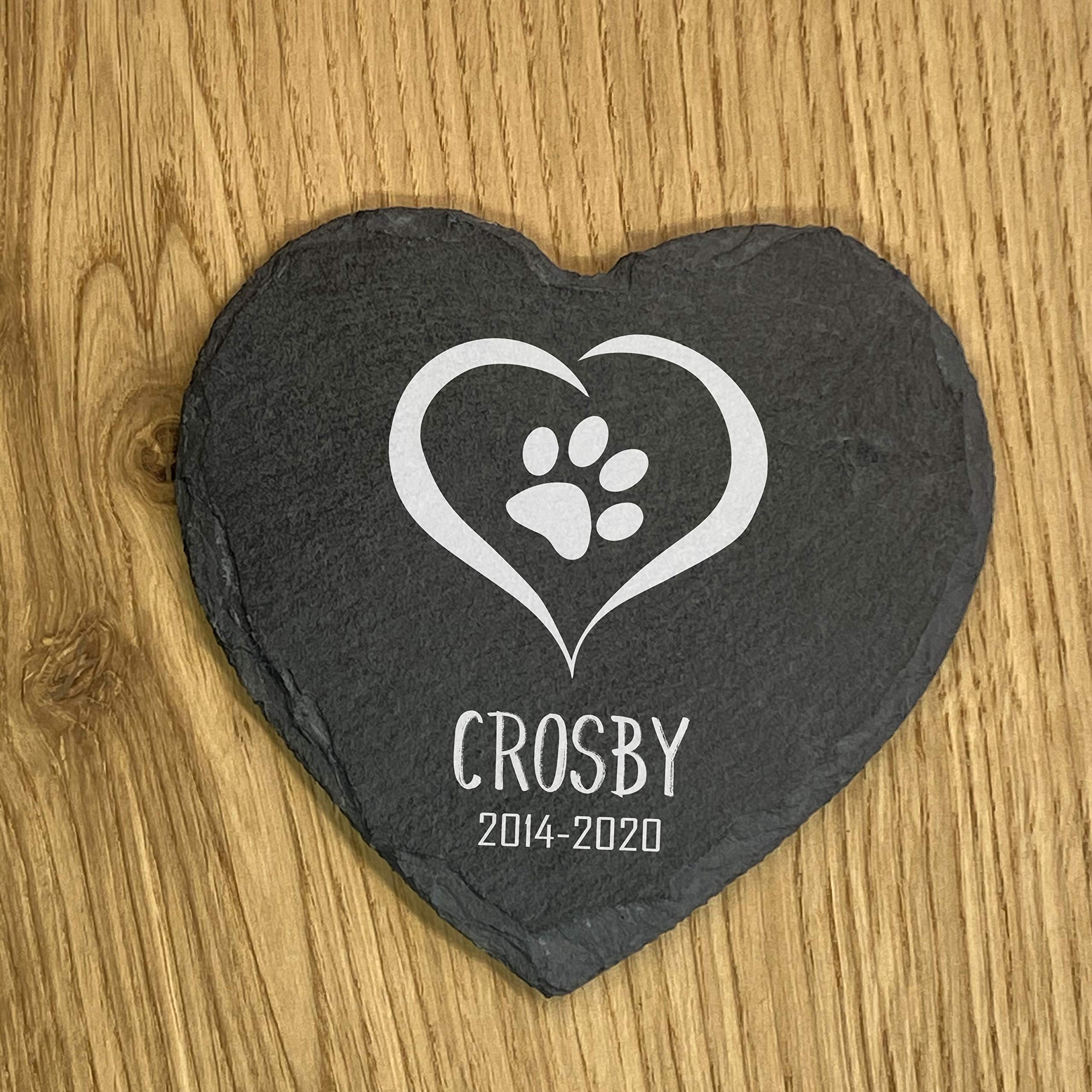 TULLUN Personalized Memorial Heart Shape Plaque for Pet Cat Dog Slate Stone Frame Paw Grave Marker - Name - Size | 4