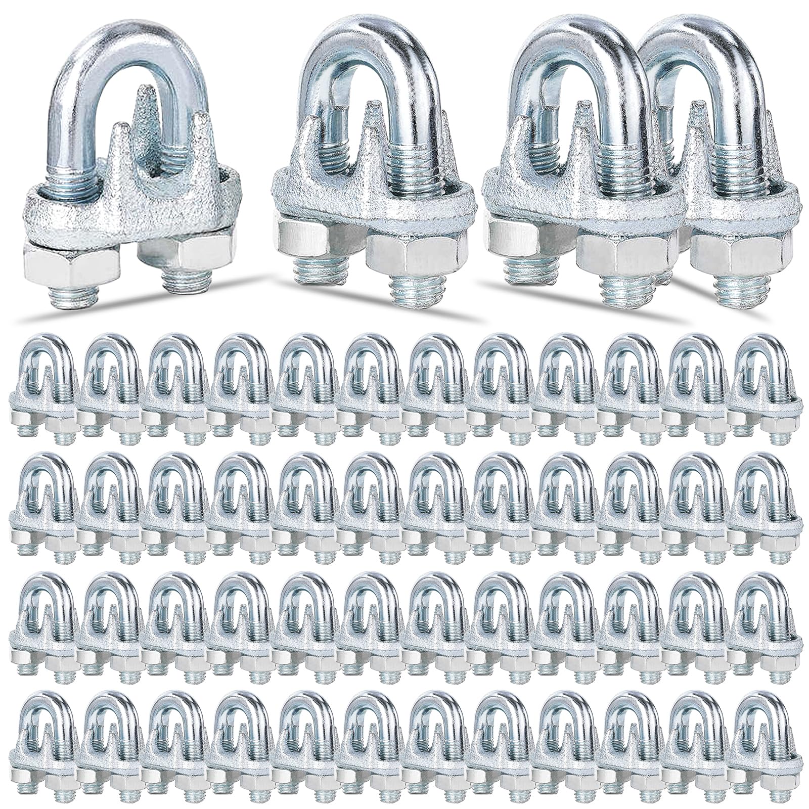 Photo 1 of 200PCS 5/16" M8 Zinc-Plated Wire Rope Clamps U-Bolt Cable Clips