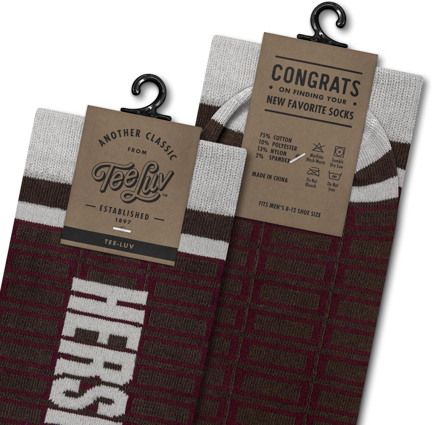 Tee Luv Men's Hershey's Crew Socks - Hersheys Chocolate Candy Logo Grid Socks (Brown/Red/Gray) - Image 3