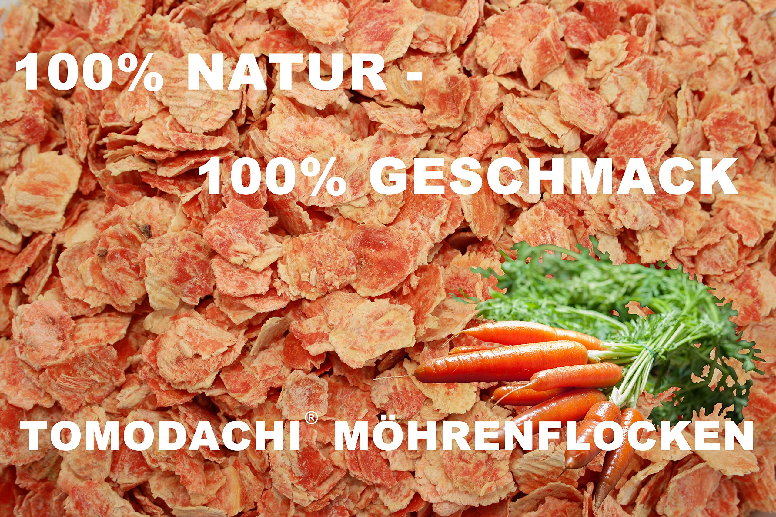 Karottenflocken Hund, Barf Zusatz, Möhrenflocken, Naturprodukt, Ergänzungsfutter Hund, Verdauung, Stoffwechsel, Immunsystem, Vitamine, Mineralien, BetaCarotin, kalorienarm, Diät, Tomodachi® 10kg Sack