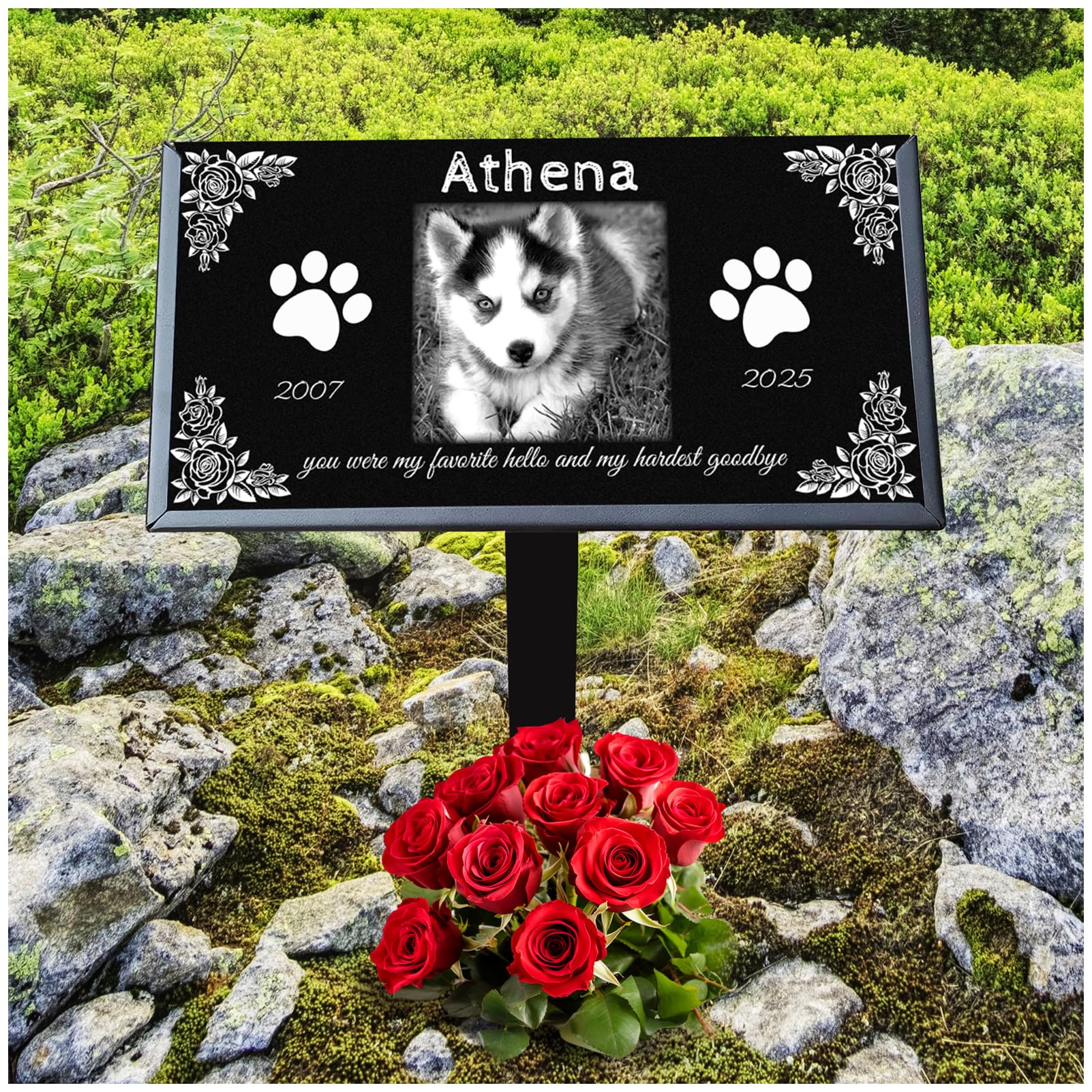 ENZUO Pet Memorial Stones for Dogs & Cats, Personalized Dog Memorial Plaques for Pet Grave Stones for Outdoor - Cats Headstones, Tombstones for Grave