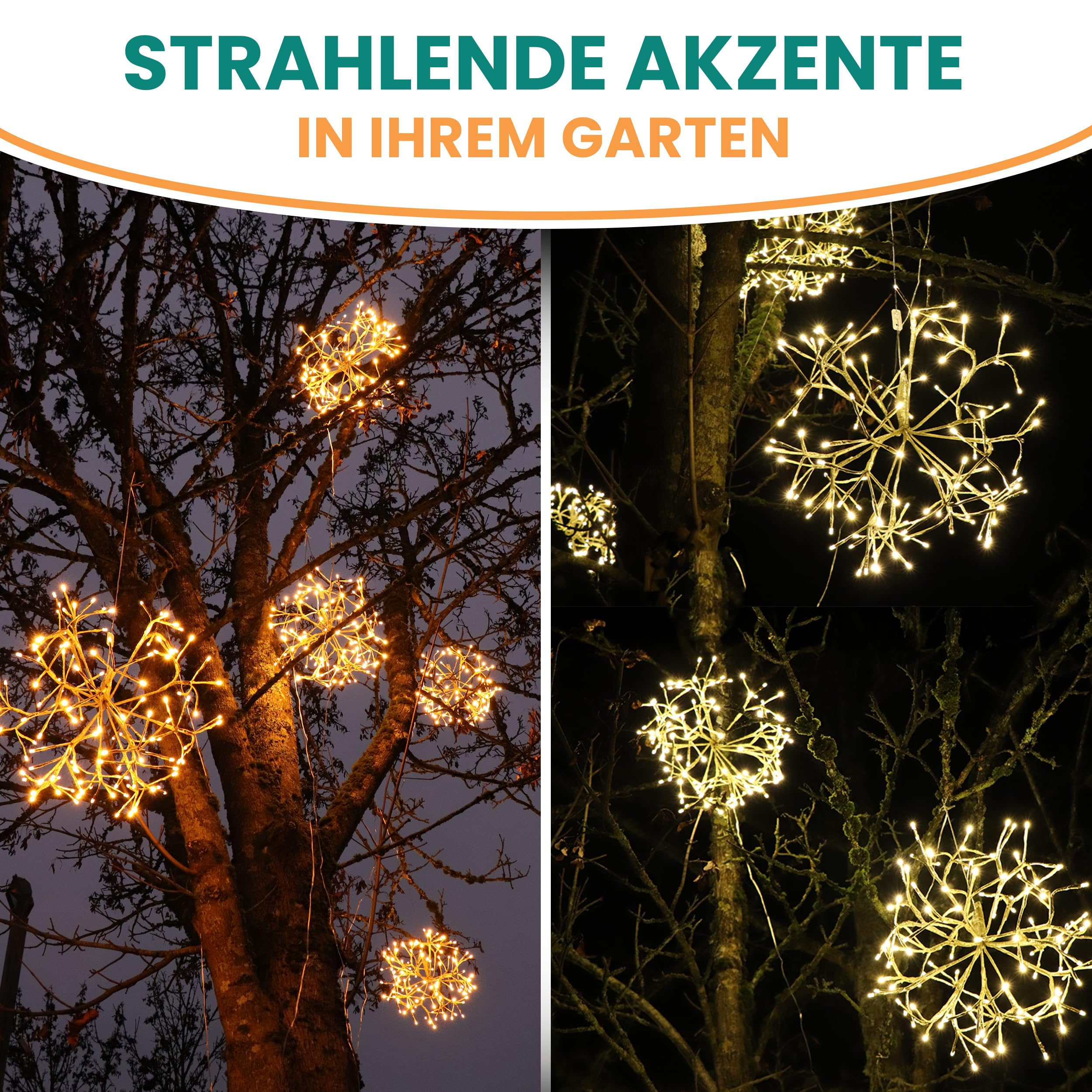 Gartenpirat LED Goldstern Ø 45 cm warmweiß beleuchtet 120 LED mit Timer-Funktion hängende Weihnachtsdeko mit Befestigung für Innen & Außen