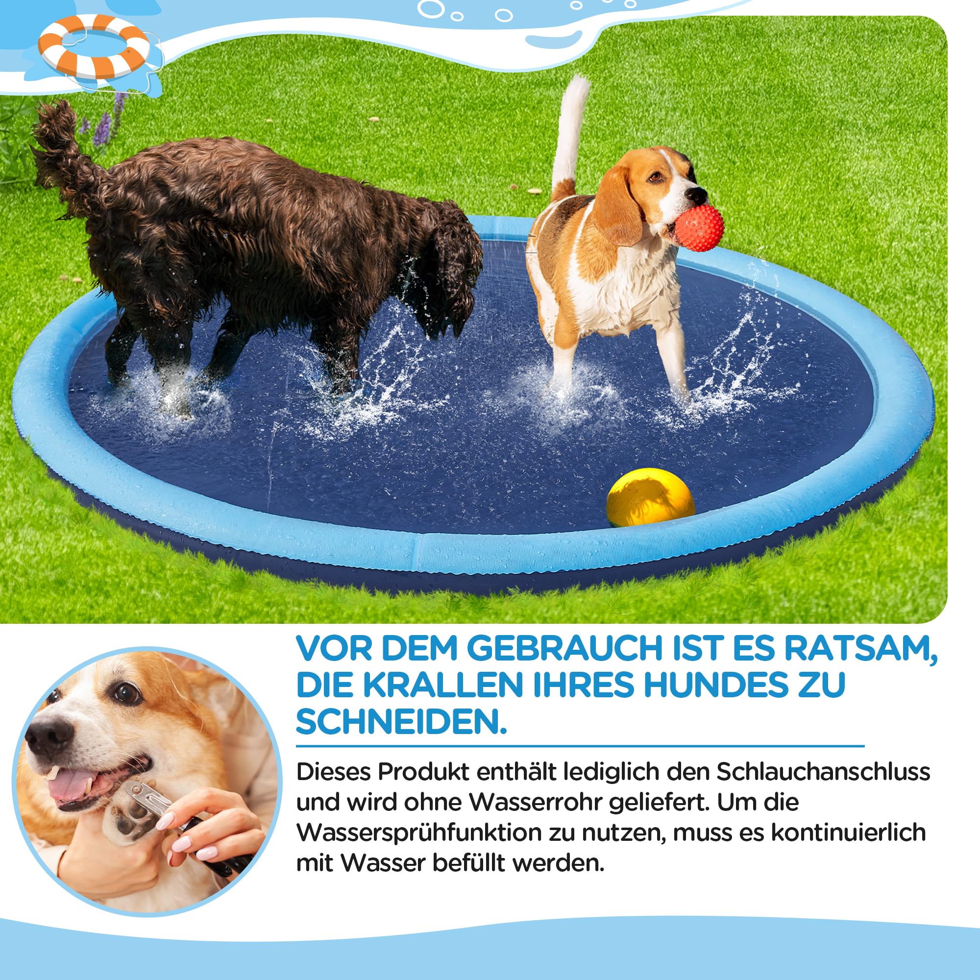 Yaheetech Basen dla psa, 170 cm, mata do zabawy w wodzie, składana mata dla psa, pogrubiona, antypoślizgowa, mata z rozpylaczem, hamak wodny, na lato, do ogrodu, na zewnątrz