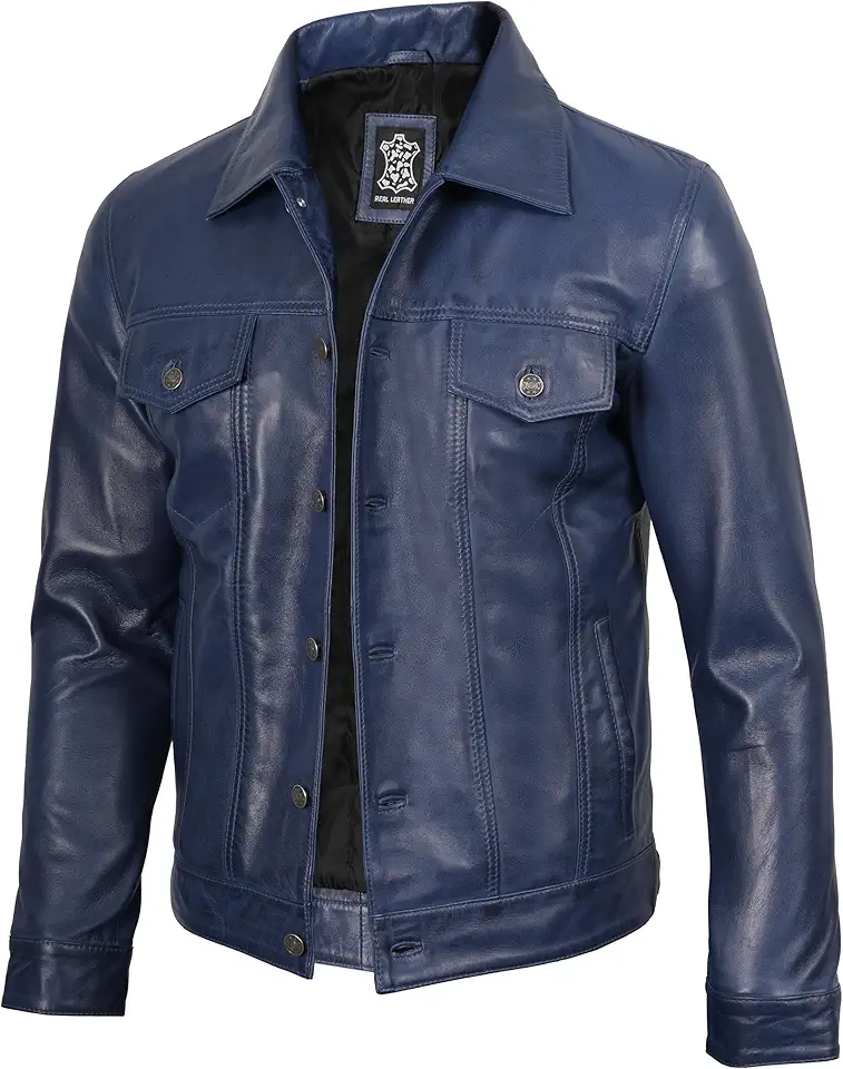 Decrum Leather Jacket For Men - Real Lambskin Vintage Trucker Mens Leather Jackets