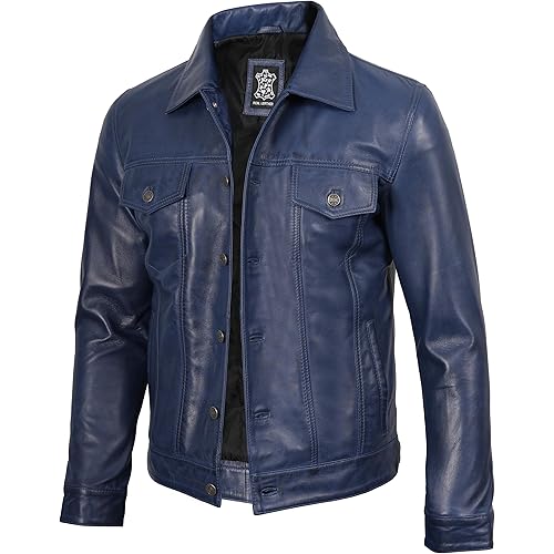 Decrum Leather Jacket For Men - Real Lambskin Vintage Trucker Mens Leather Jackets