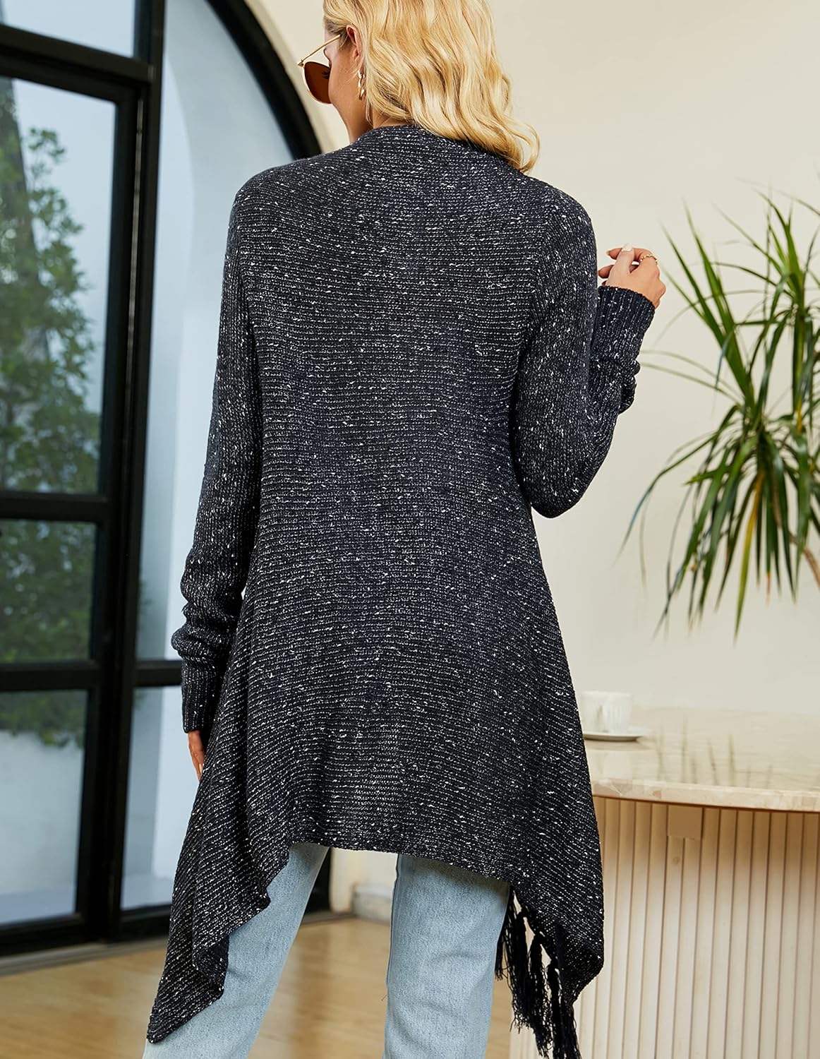 CEASIKERY Women's Tassel Hem Sweater Long Cardigan Knitwer Pullover Poncho Coat - Image 6