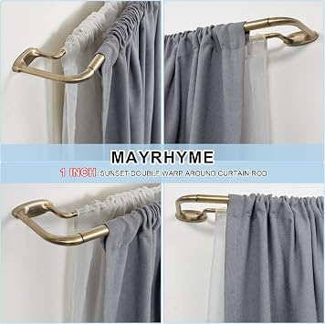 Double Curtain Rods, Wrap Around Curtain Rod for Windows, Internal Splicing 1'' Front and 5/8'' Back Adjustable Curtain Rod with Aluminum Finials and Brackets (Antique Bronze, 28-56