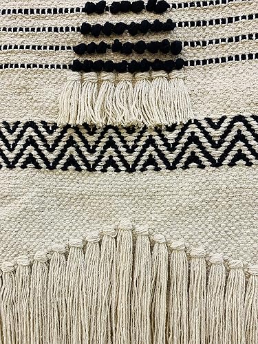 Miniatura 6 de NATURE4U Algodón tejido para colgar en la pared, decoración del hogar, bohemio, beige, geométrico, hecho a mano, 100% algodón, decoración artística