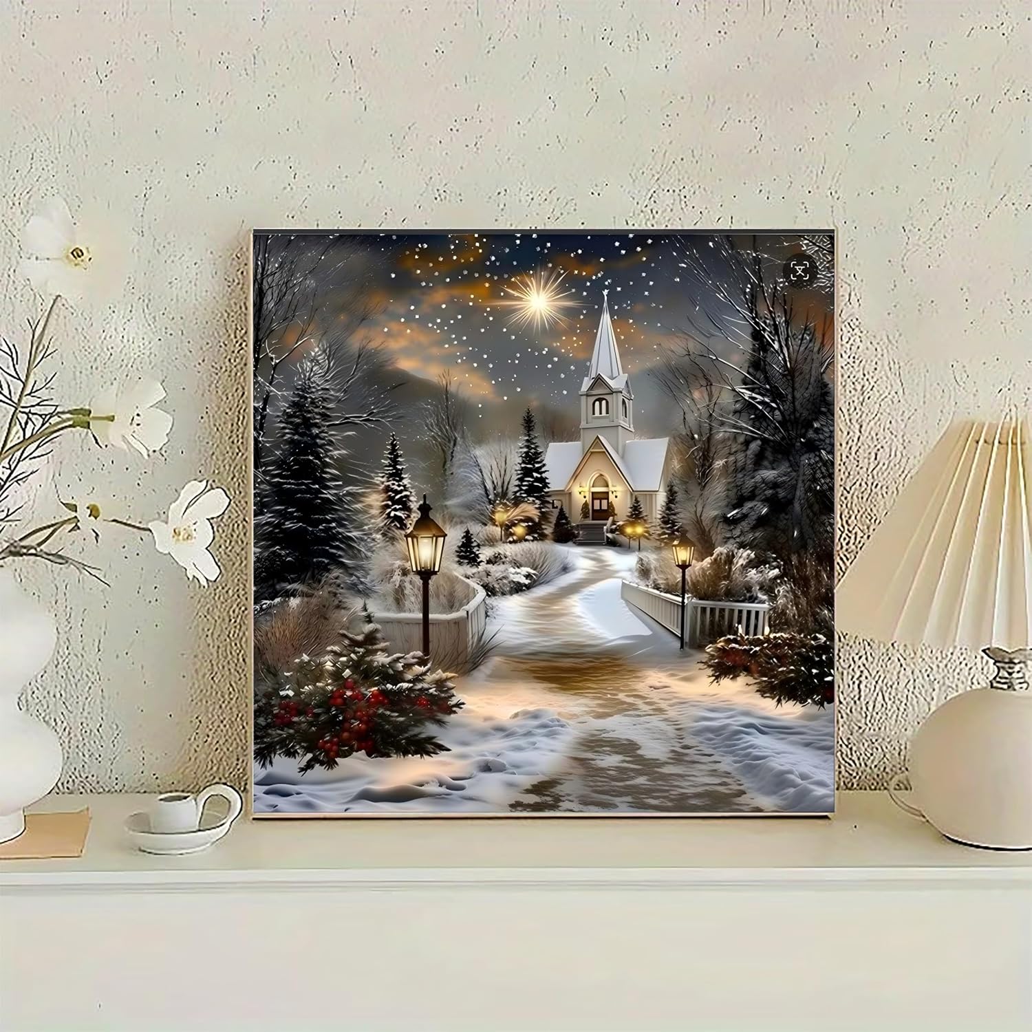 DIY Winter Church Christmas Diamond art for Adults Beginners, 14X14 Inch