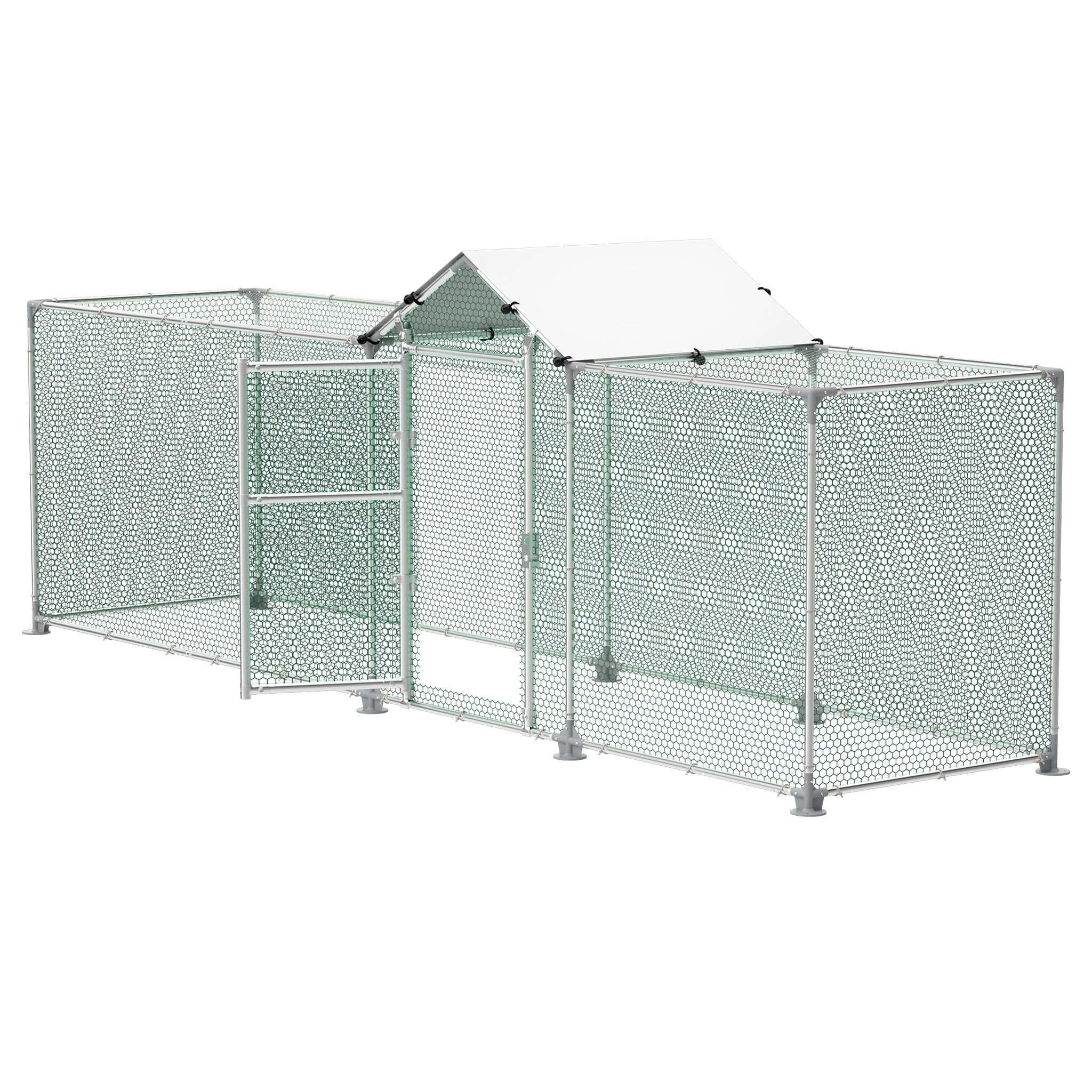 NAIZY - Parque para gallinas con cerradura, gallinero de 4 m x 1 m - Estructura de acero galvanizado con techo protector solar de PE - Pequeño gallinero para gallinas, jaula para pájaros