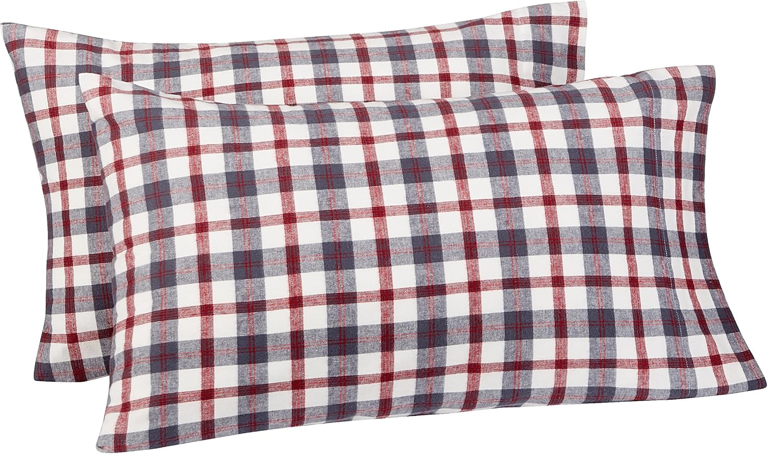 Amazon Brand – Pinzon 160-Gram Plaid Flannel Cotton Pillowcases, Set of 2, Standard, Red / Grey Plaid