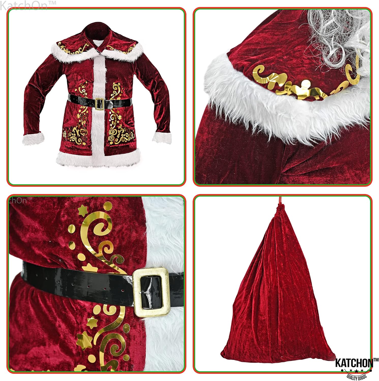KatchOn Deluxe Velvet Santa Suit for Adults - 11 Pieces | Santa Costumes for Adults | Christmas Costumes, Santa Claus Costume