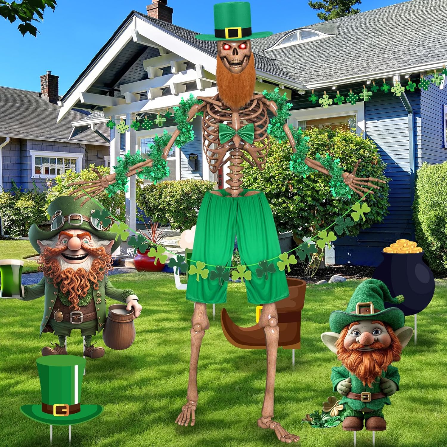 Cozypower 12 ft Skeleton Outfit Accessories St Patricks Day Giant Sized Skeleton Clothes for 12 ft Skull Irish Outdoor Garden Decoration