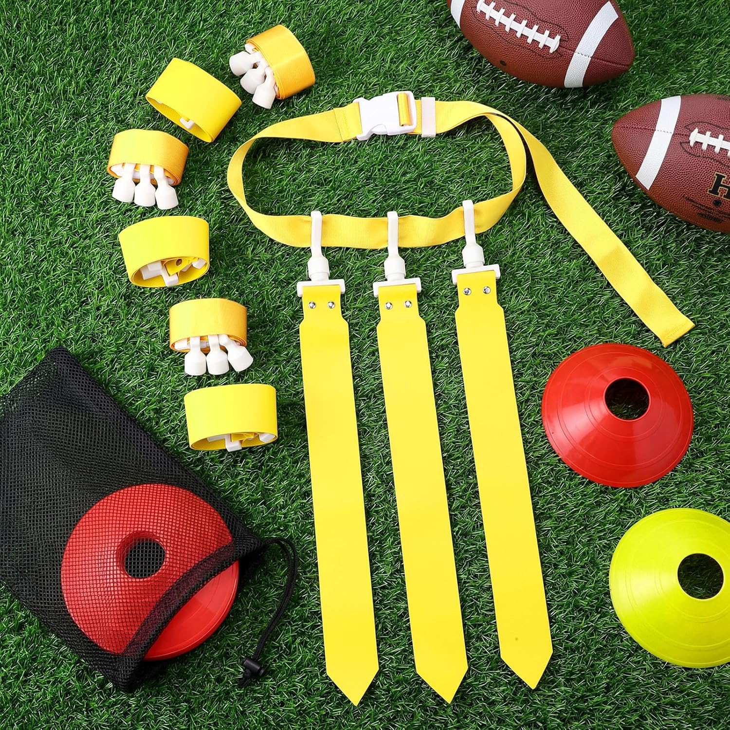 Junkin 6/8/10 Players Flag Football Sets Adjustable Football Belts and Flags for Youths Teens Kids Adults Players Sports Team