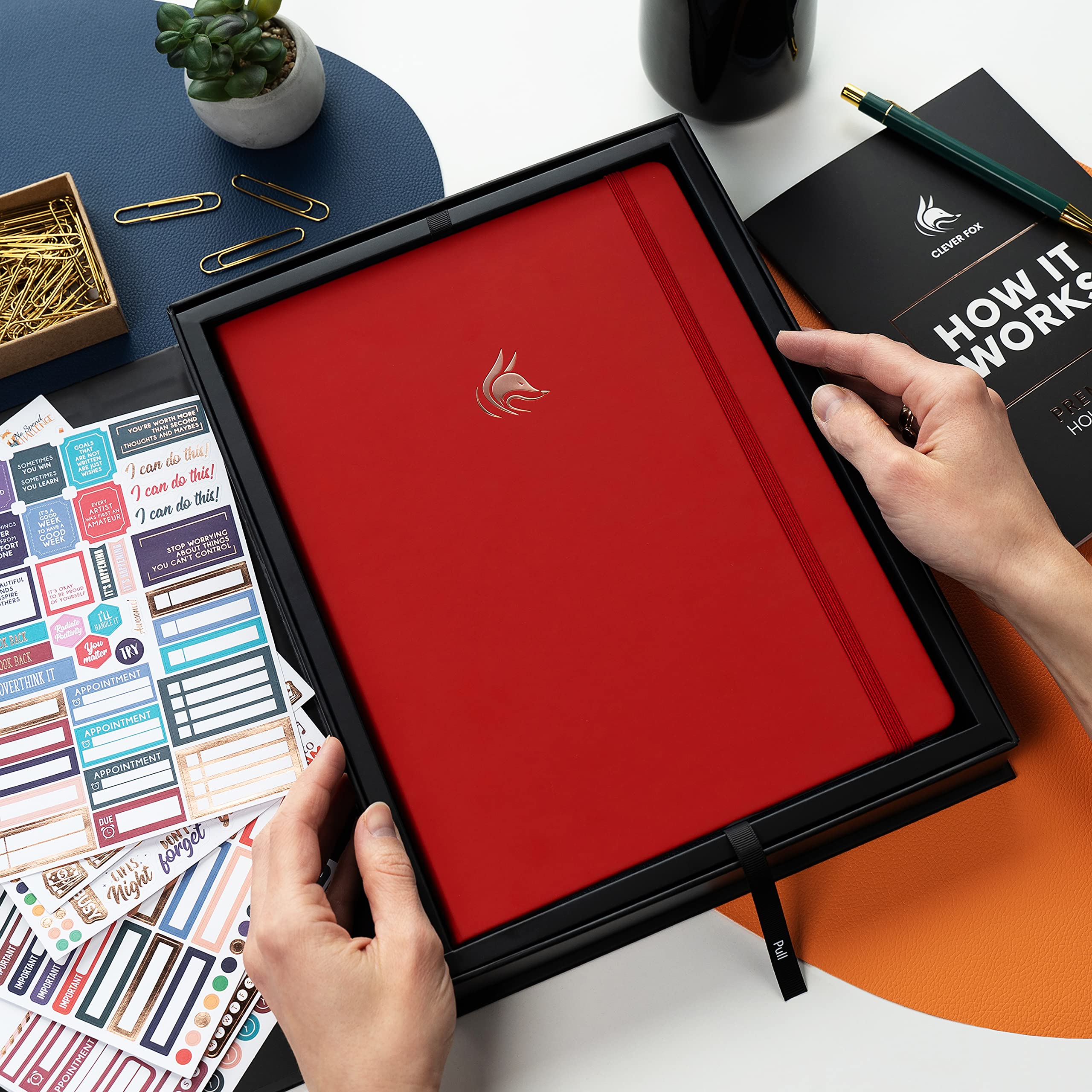 Clever Fox Stundenplaner PRO Premium – undatierter Terminplaner mit täglichen Zeitschlitzen – persönliches Organizer-Notizbuch für Zeitmanagement – Wochen- und Monats-Journal, A4-Größe (Rot) | A4 Organizer mit Zeitschlitzen, Wochen- und Monatsplan, Geschä