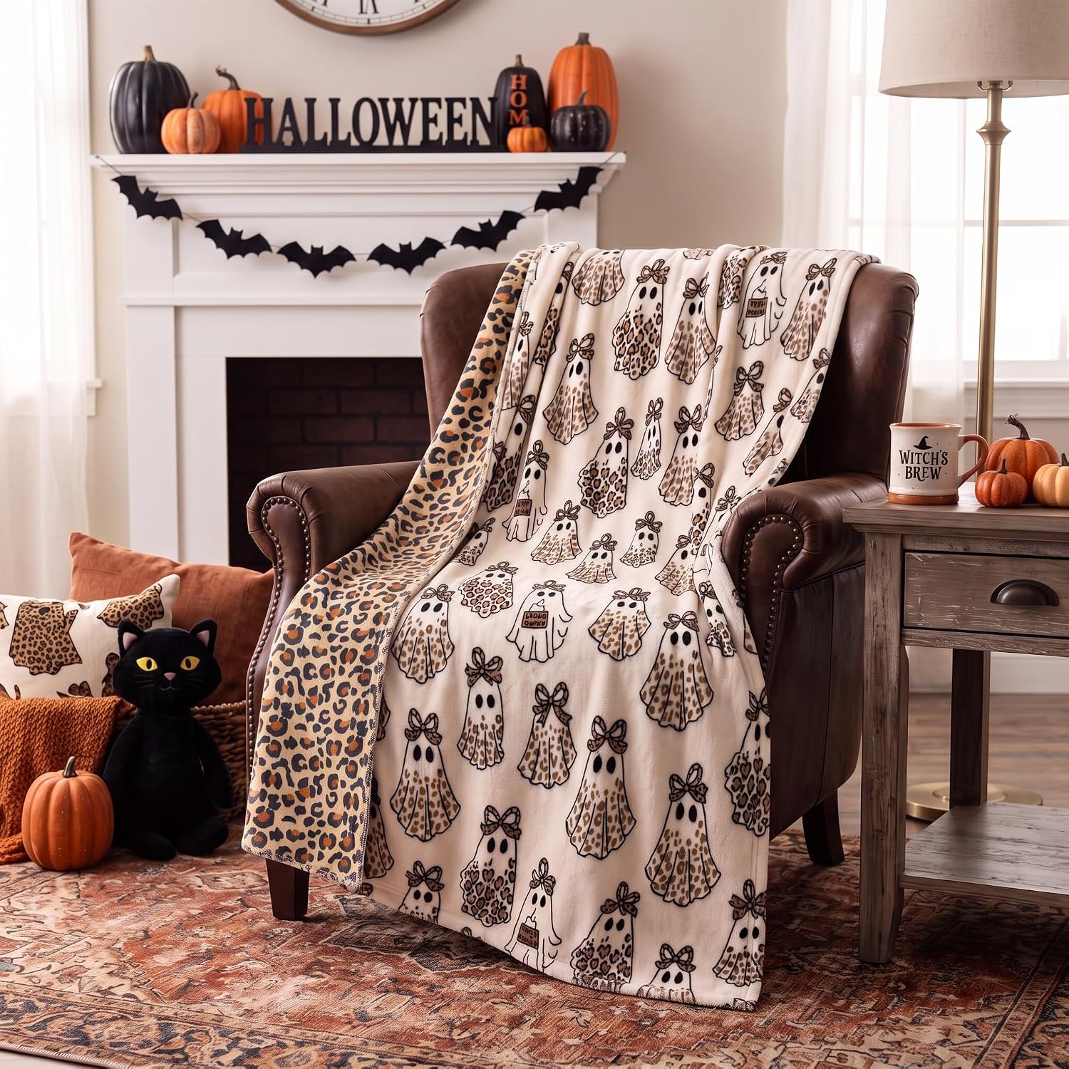 Frienda 50 x 60 Inch Halloween Reading Ghost Blanket